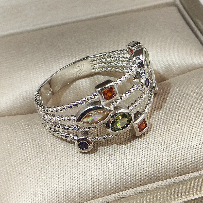 Genuine 925 Stamp Silver Color Rings For Women Hollow Engagement Ring Bijoux Bague Gift Sterling Plata Wedding Jewelry