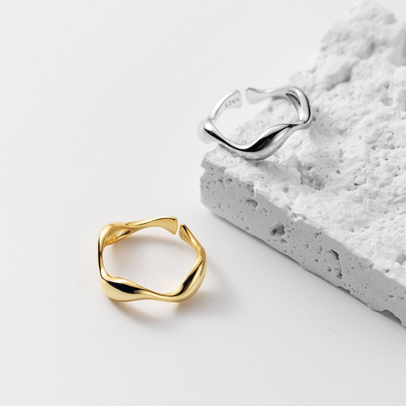 Modian 925 Sterling Silver Irregular Design Water Drop Stackable Finger Ring - Jeglowstore