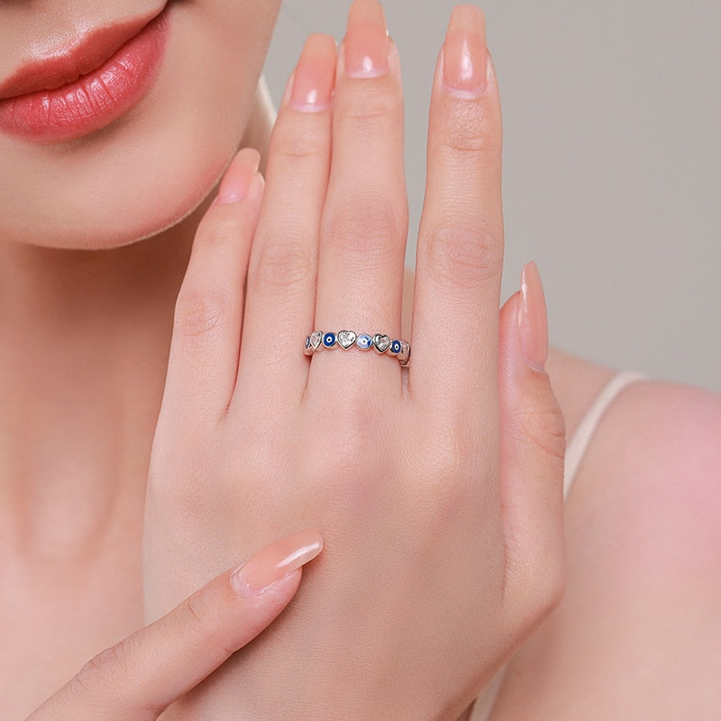 MODIAN 925 Sterling Silver Enamel Blue Eyes Ring