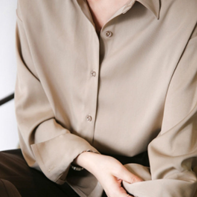 Autumn Fashion Button Up Satin Silk Shirt Vintage Blouse Women - Jeglowstore