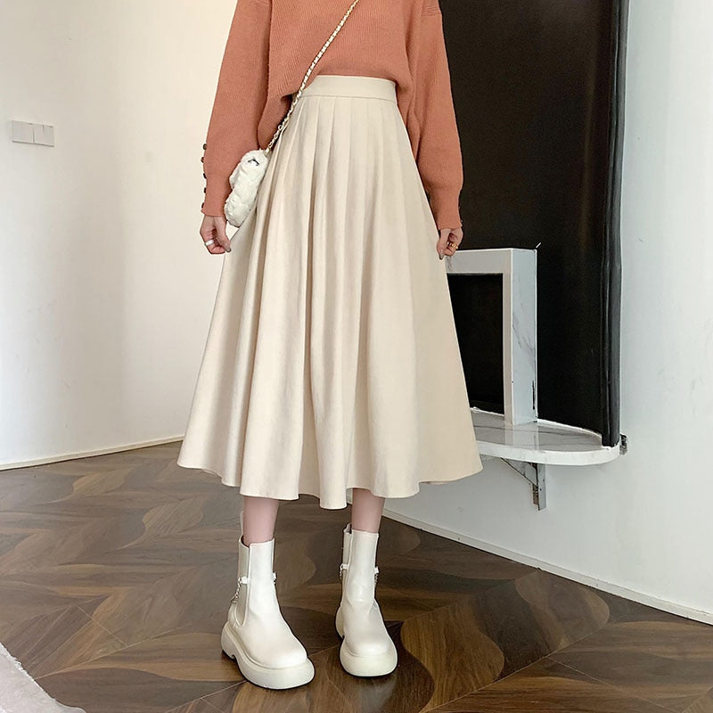 Lucyever Fashion High Waist Pleated Thick A-line Skirt