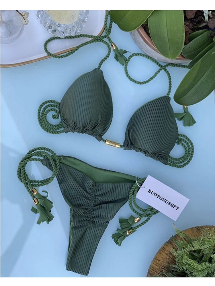 RUOTONGSEPT Triangle Bandage Swimwear Thong Bikini Set
