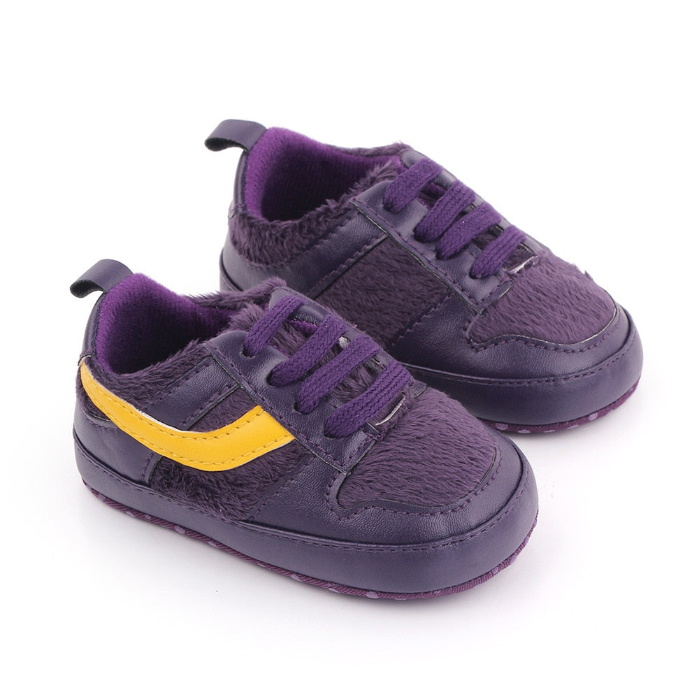 Baby Shoes Newborn Boys Sneaker Girls Two Striped First Walkers Kids Toddlers Lace Up PU Leather Soft Soles Sneakers 0-18 Months - Jeglowstore