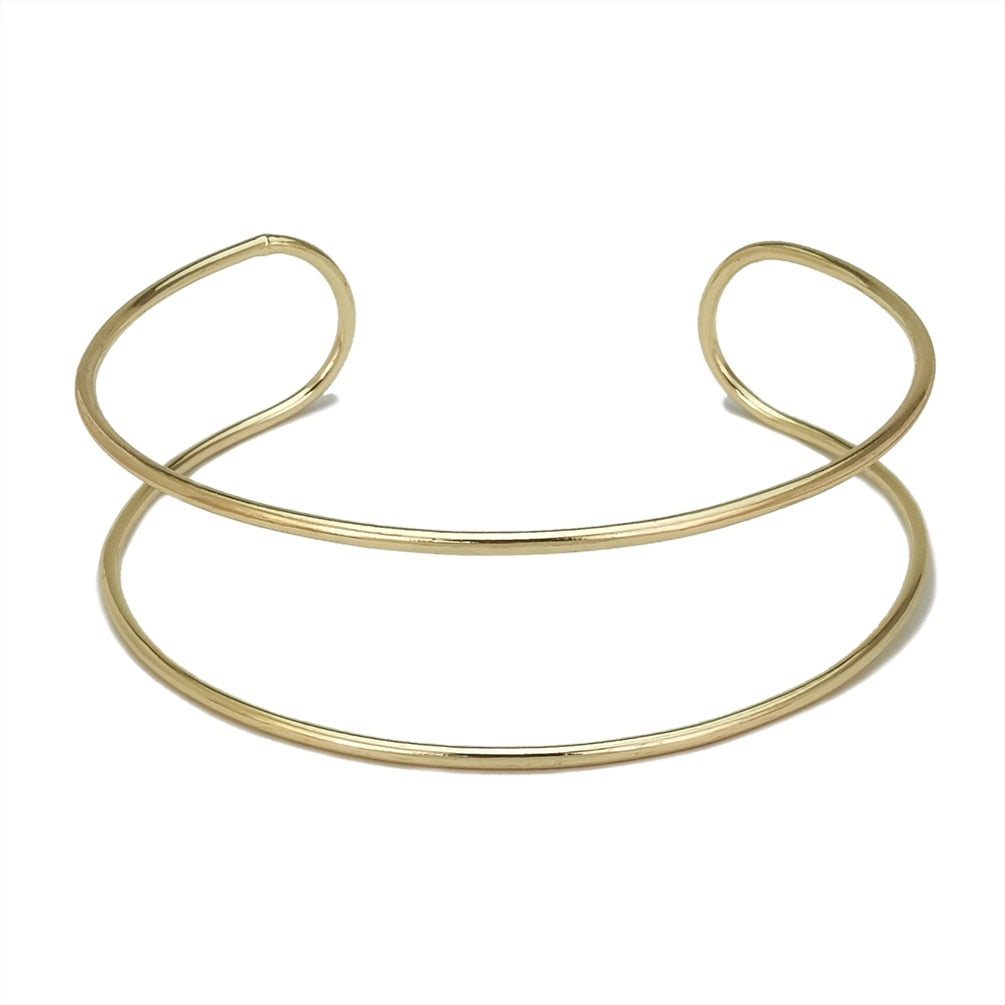 MANILAI Two Metal Line Rigid Bib Neck Torques Choker Necklace