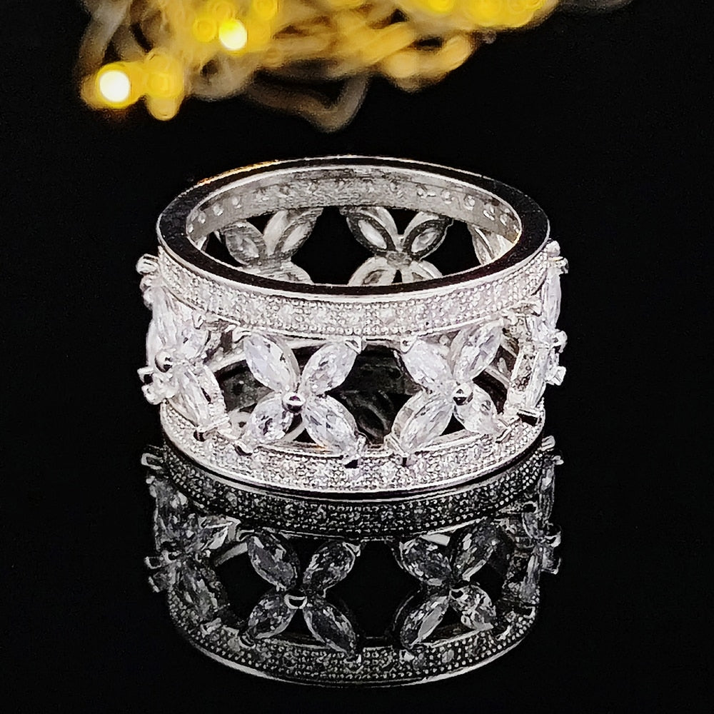Luxury Rose Gold Silver Color Big Wheel Band Eternity Ring