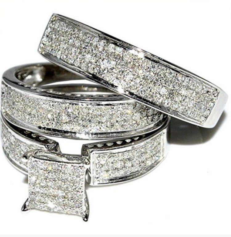 3 pcs/set Fashion Colorful Zircon Inlaid Hollow Metal Ring - Jeglowstore