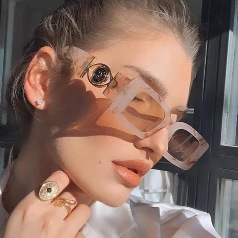 Vintage Fashion Square Luxury Designer Black Sun glasses