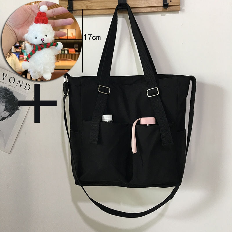 Simple Zipper Nylon Waterproof Large Capacity Tote Bag
