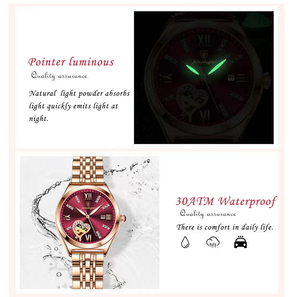 POEDAGAR Rose Gold Stainless Stain Steel Women Watch
