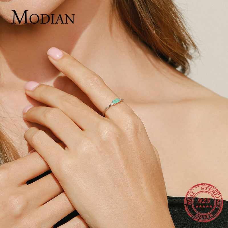 Modian Charm Luxury Real 925 Stelring Silver Green Tourmaline ring