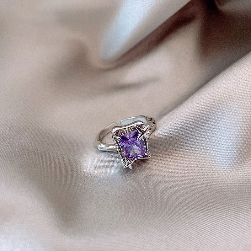 Pink Crystal Irregular Heart Ring Y2K Creative Blue Opal Broken Heart Ring