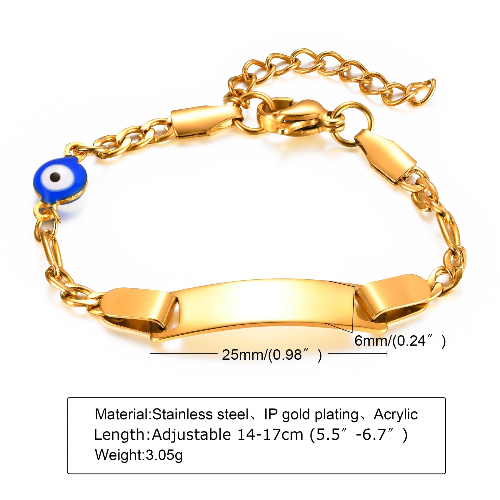 Custom Personalized Name Baby ID Stainless Steel Bracelet