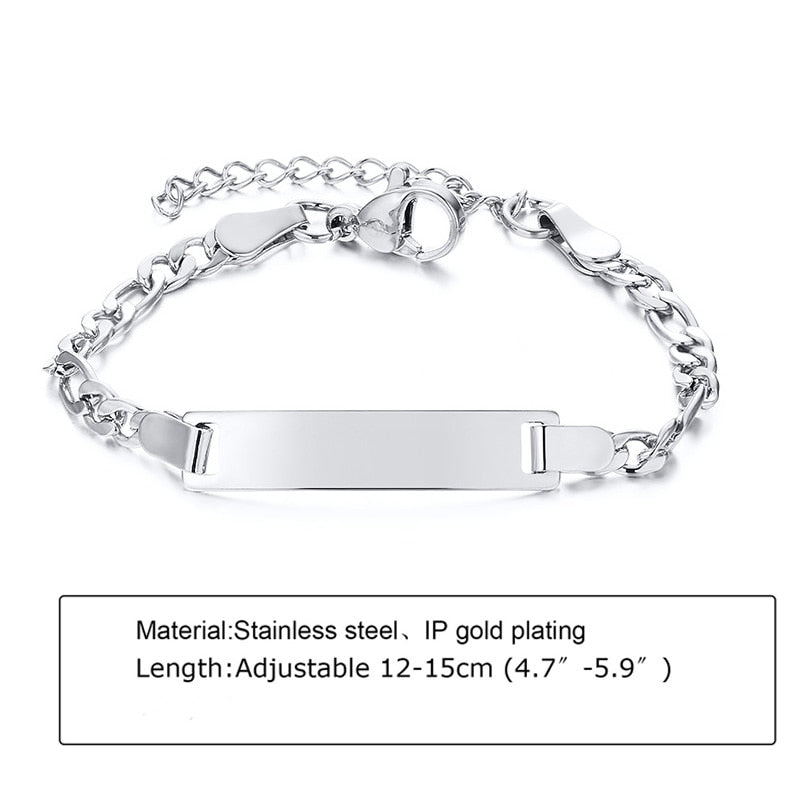 Custom Personalized Name Baby ID Stainless Steel Bracelet