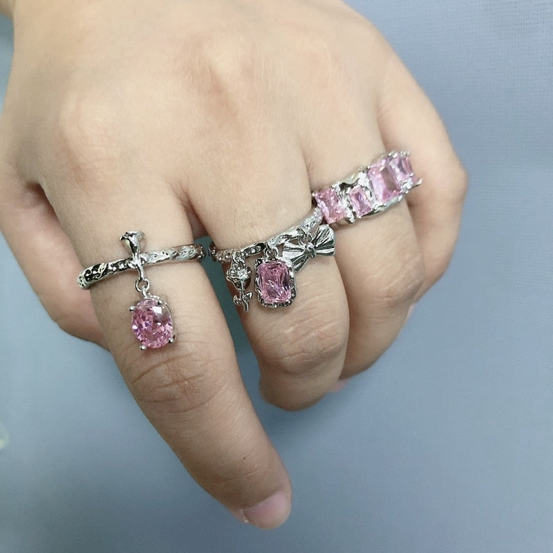 Creative Blue Opal Broken Heart Rings for Women