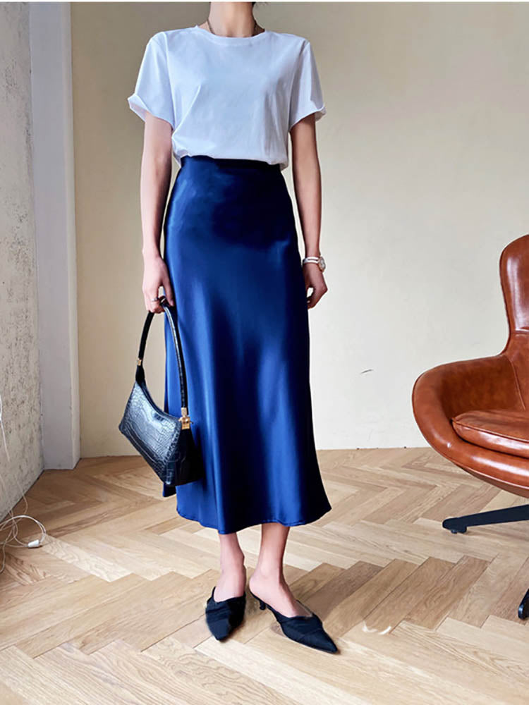 Korean Fashion Satin Silk A-line Skirt