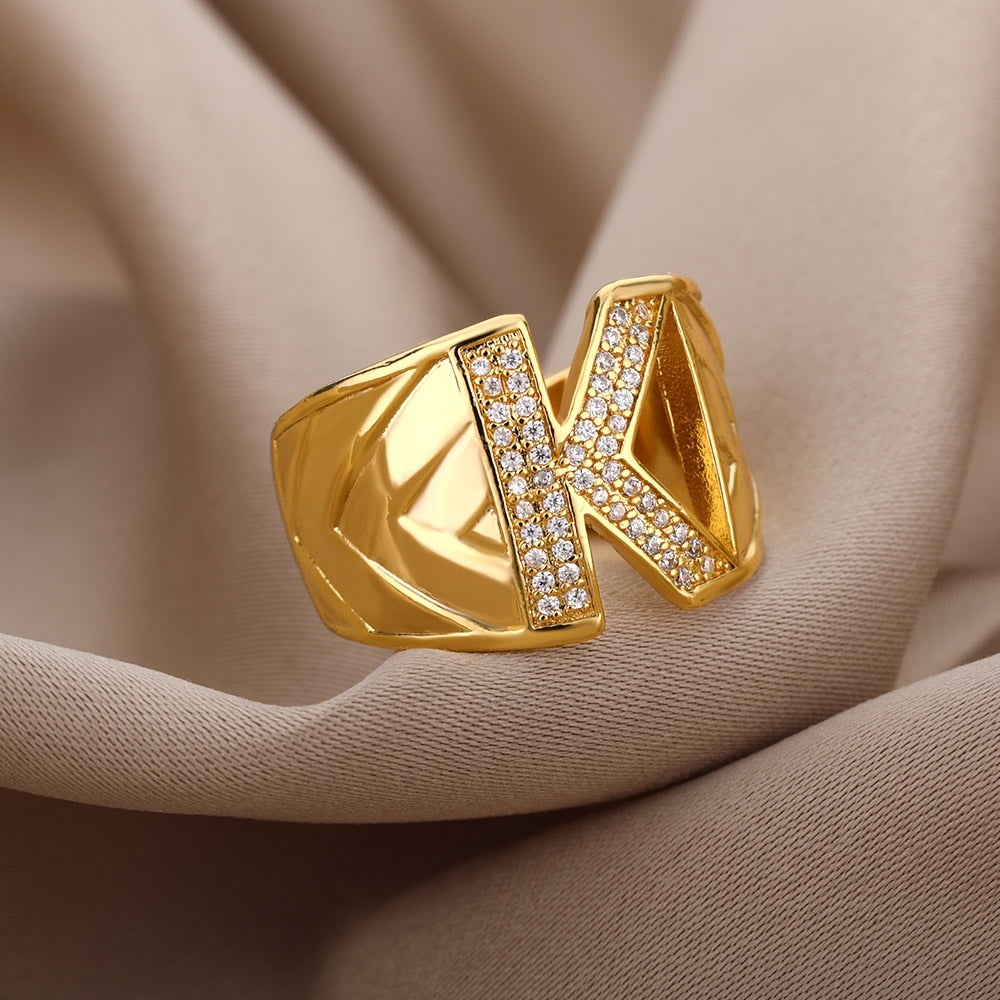 Adjustable Stainless Steel Alphabet Name Initials Ring