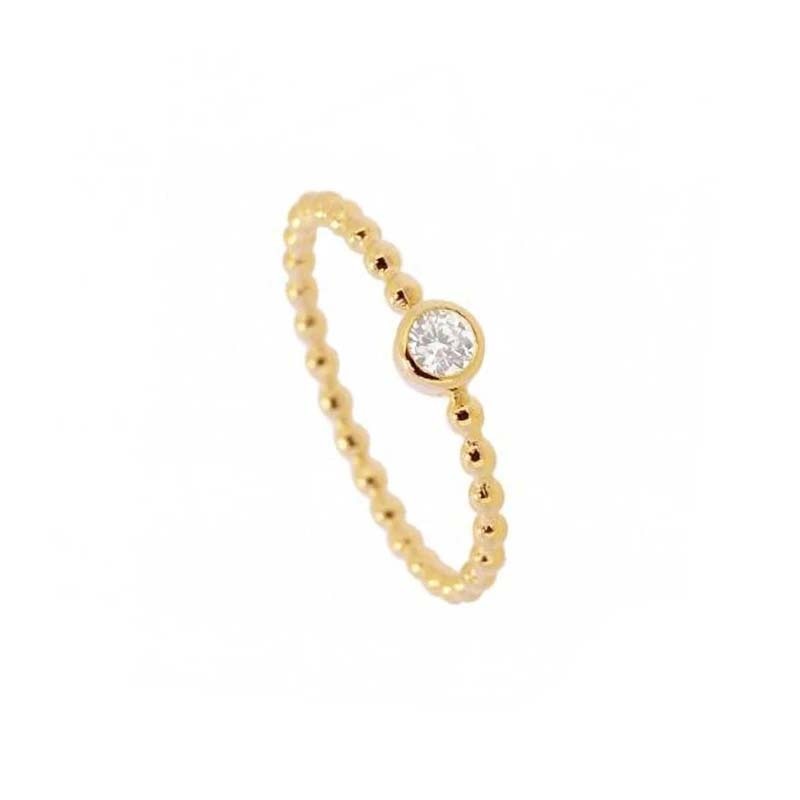Aide 925 Sterling Silver Gold Single Round Zircon Crystal Ring