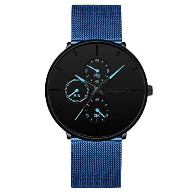Luxury Ultra Thin Mesh Belt Quartz Men Leather Wrist Watch