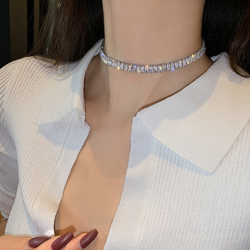 Korean copper inlaid zircon luxury shiny necklace