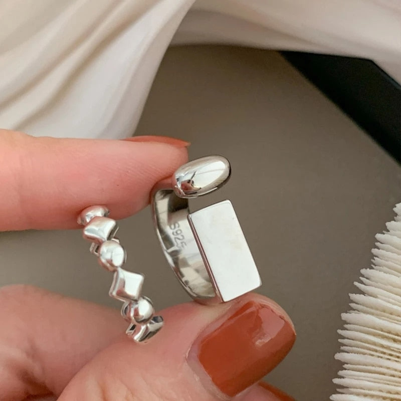 VENTFILLE 925 Sterling Silver Wave Light-shaped Solid Double-layer Ring