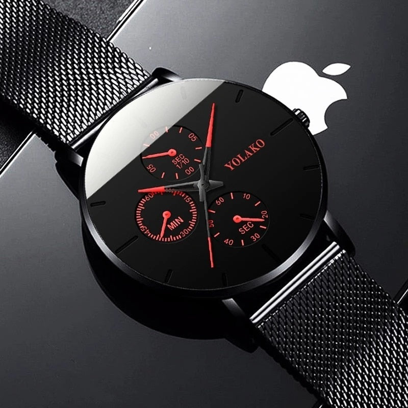 Luxury Ultra Thin Mesh Belt Quartz Men Leather Wrist Watch