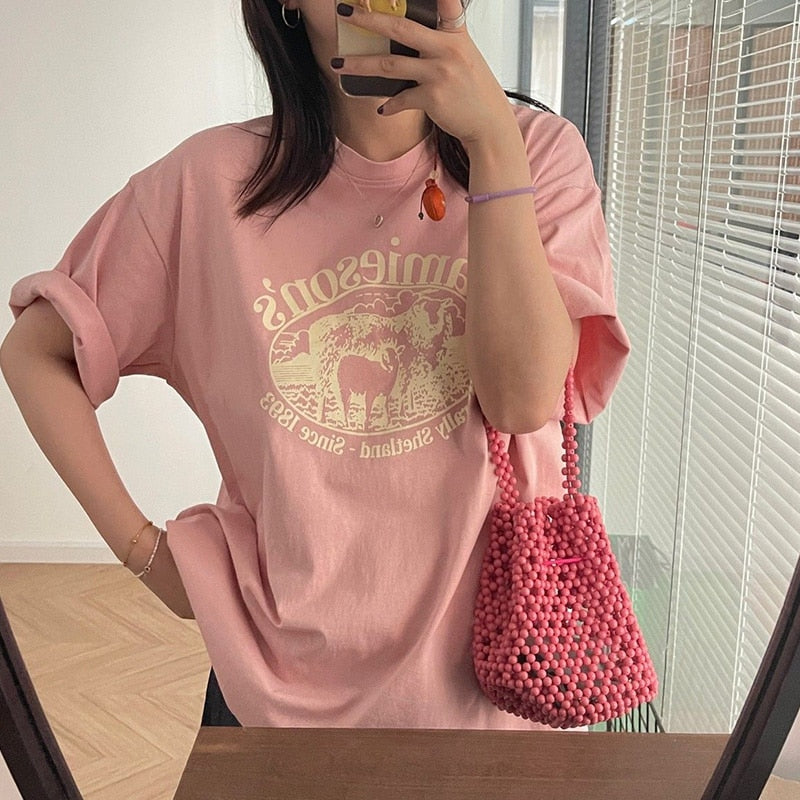 DAYIFUN T-hemp Halfmou vroulike O-nek Top