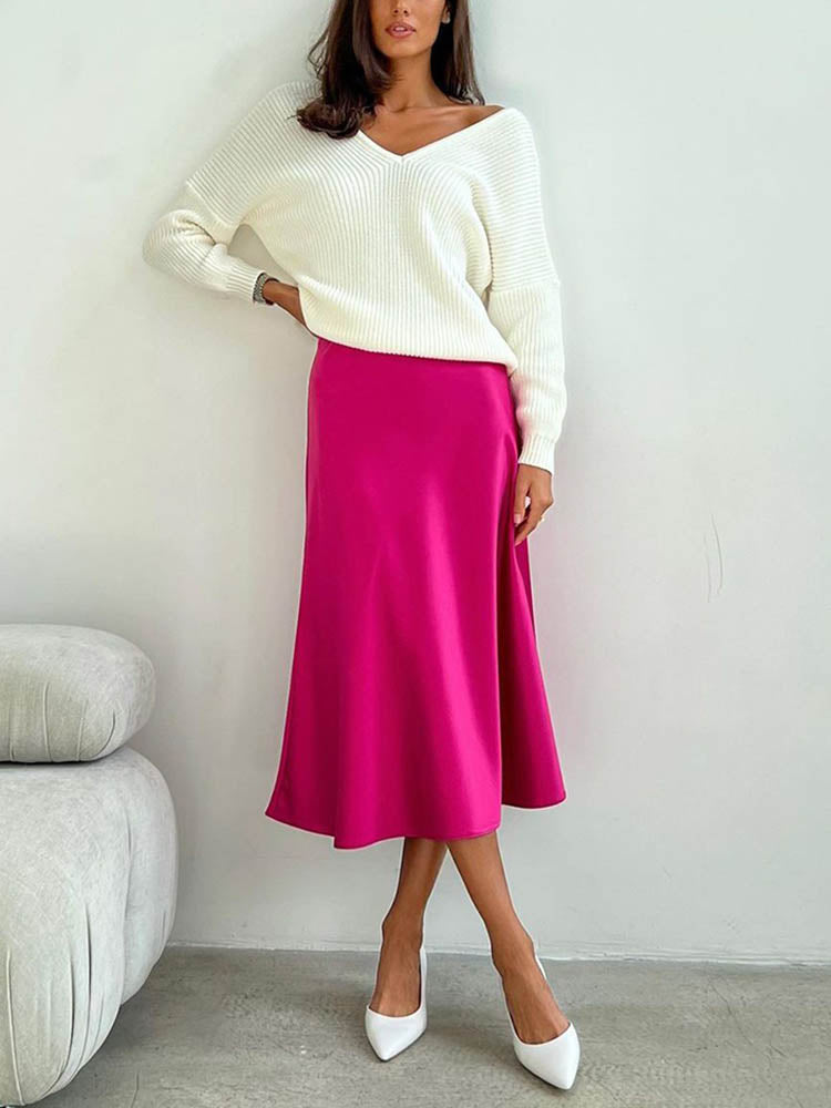 Korean Fashion Satin Silk A-line Skirt