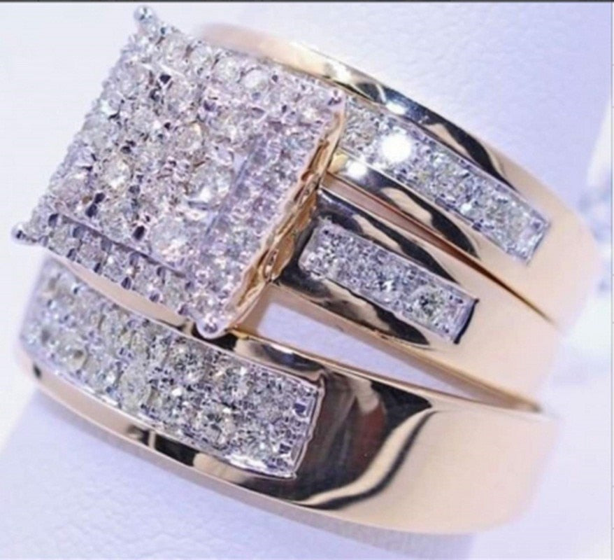 3 pcs/set Fashion Colorful Zircon Inlaid Hollow Metal Ring - Jeglowstore