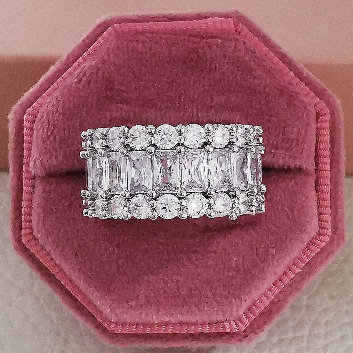 Luxury Rose Gold Silver Color Big Wheel Band Eternity Ring