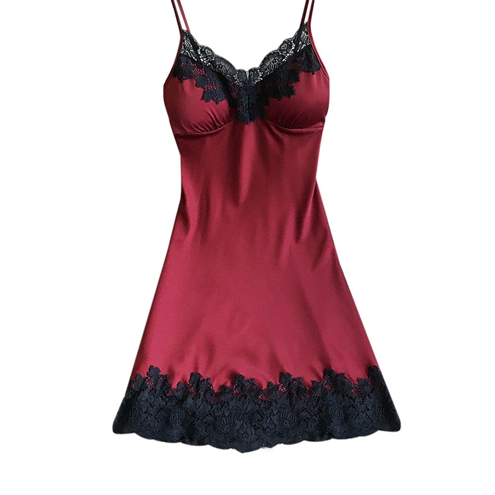V-neck Ladies Sexy Silk Satin Night Dress Sleeveless Nighty