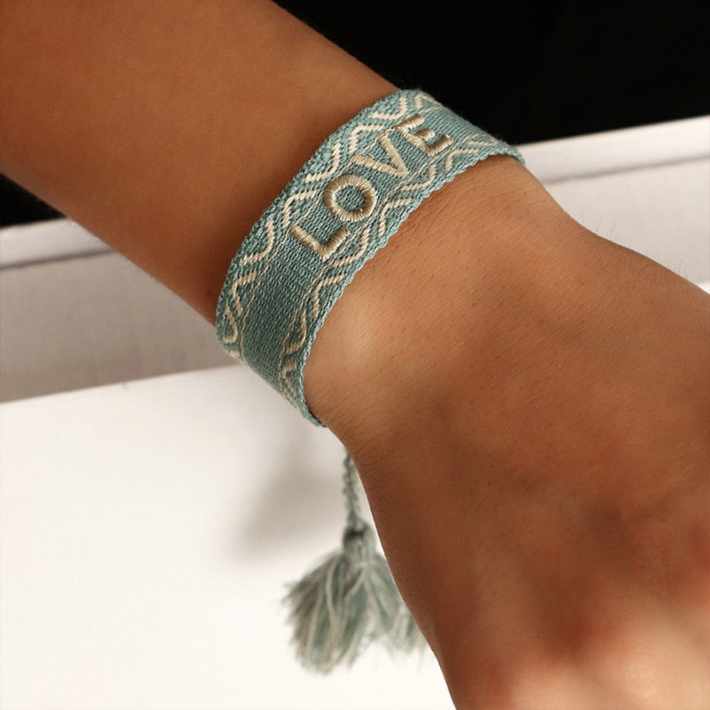 Bohemia Embroidery Letters Woven Tassel Bracele