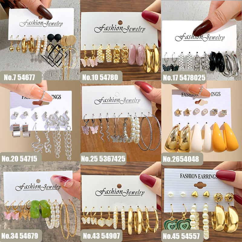 17KM Vintage Geometric Gold Plated Metal Earrings Set