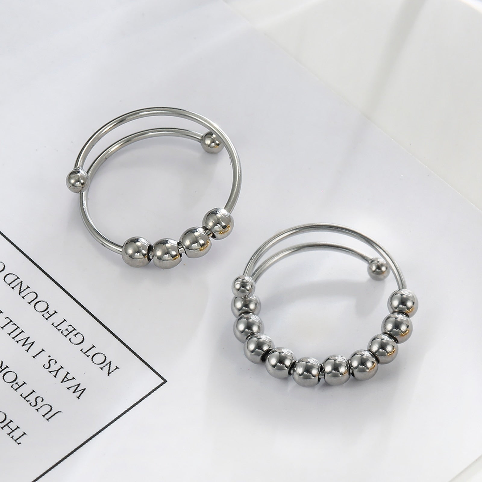 Skyrim Stainless Steel Rotate Beads Anxiety Adjustable Ring