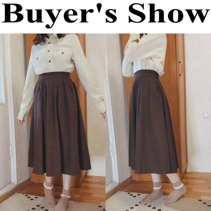 Lucyever Fashion High Waist Pleated Thick A-line Skirt