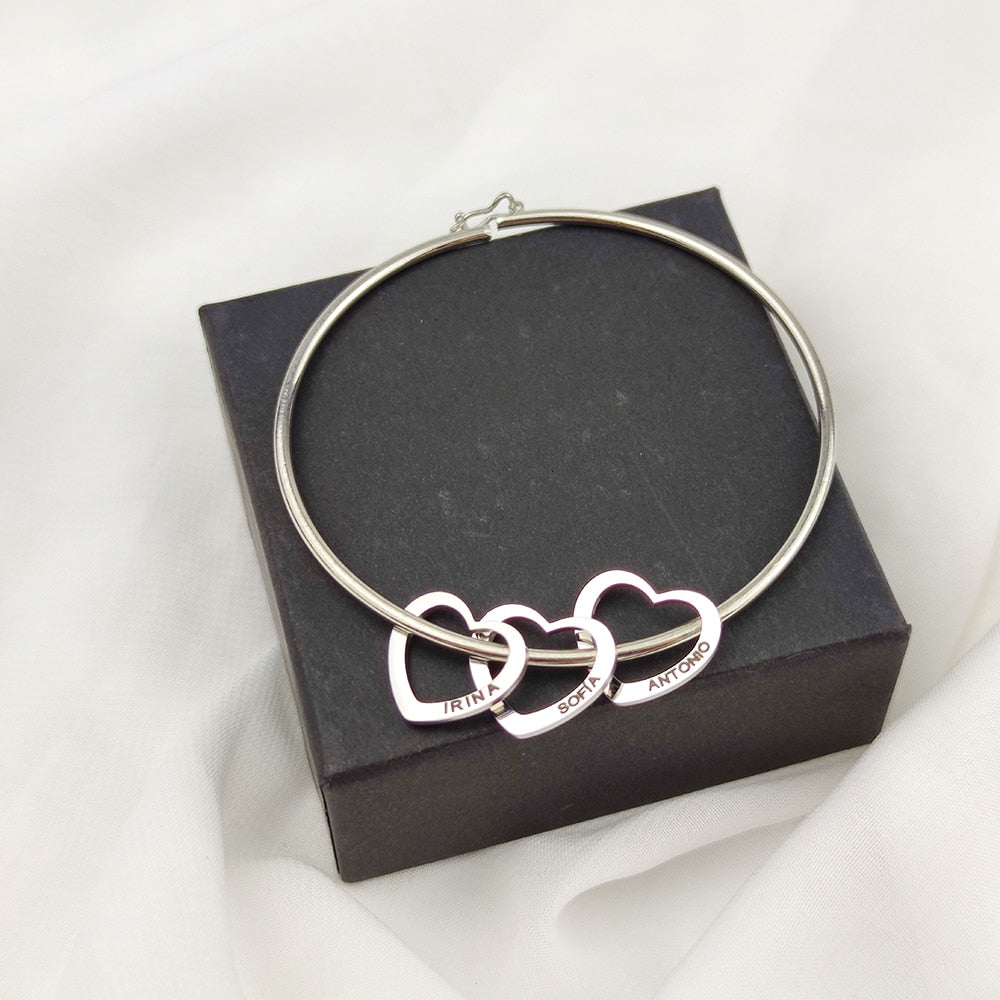 Custom Engraving Name Heart Charms Bracelets