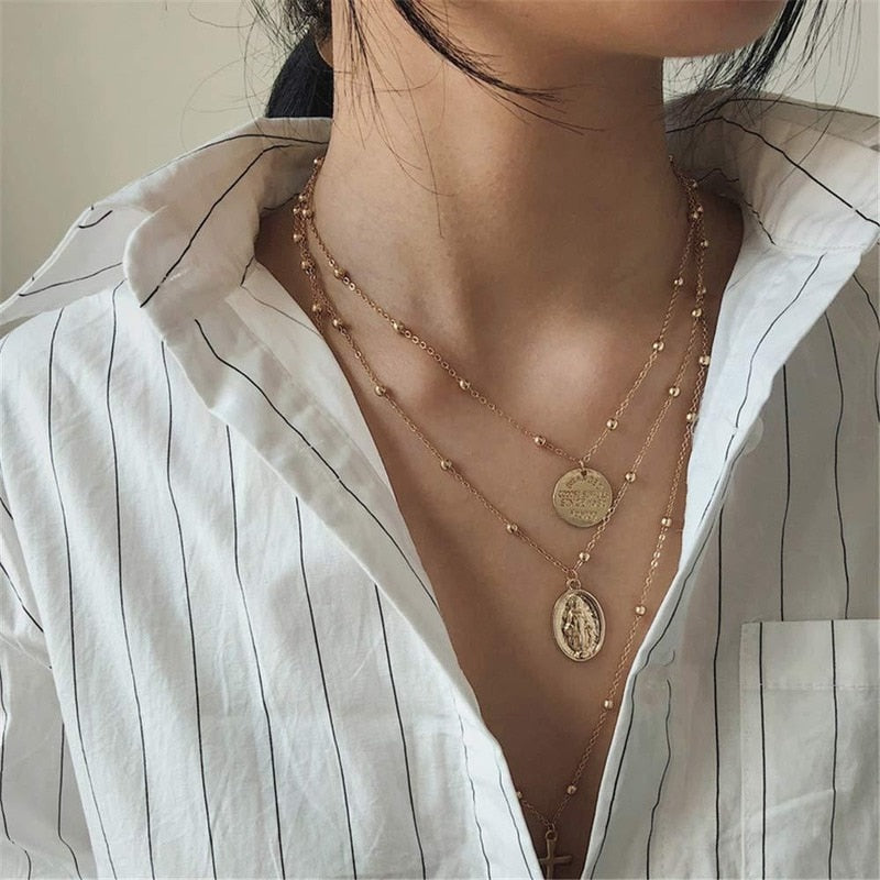 Bohemian Colorful Beads Shell Heart Layered  Necklace For Women