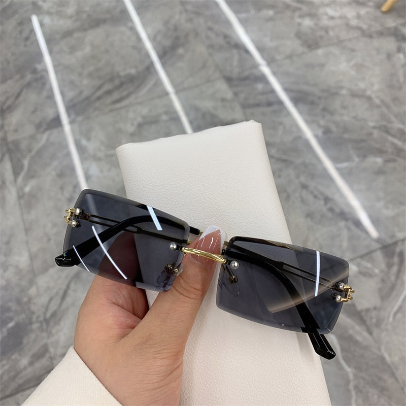 Vintage Rimless Frameless Rectangle Shades Gradient UV400 Sun Glasses