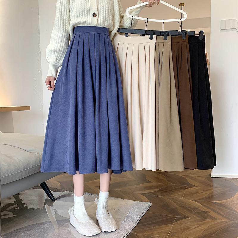 Lucyever Fashion High Waist Pleated Thick A-line Skirt