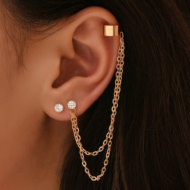 JWER New Long Tassel Ear Cuff Multilayer No Piercing