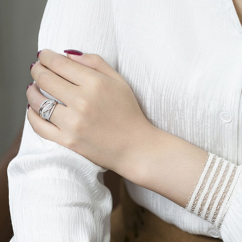Jewelry for Women Interwoven Mesh Inlaid Zircon Ring