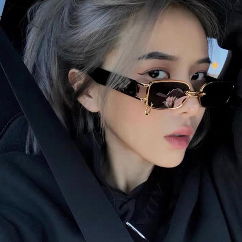 Small Frame Metal Square Sunglasses Ring Buckle Sunglasses