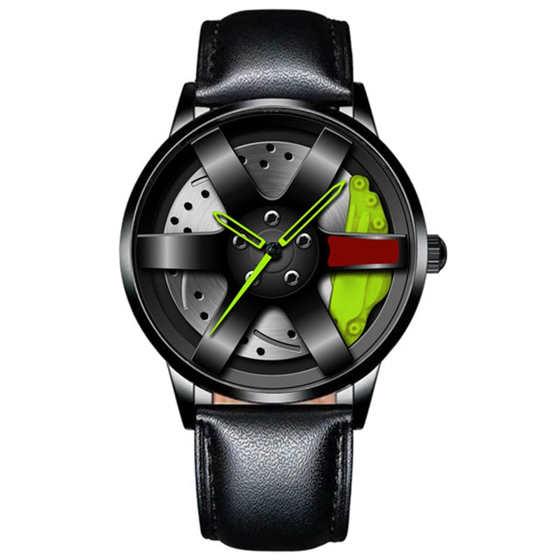 Fashion Car Wheel Rim Hub Leather Belt Watch For Men