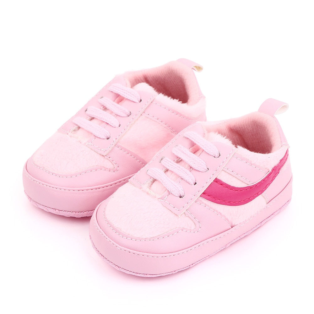 Baby Shoes Newborn Boys Sneaker Girls Two Striped First Walkers Kids Toddlers Lace Up PU Leather Soft Soles Sneakers 0-18 Months - Jeglowstore