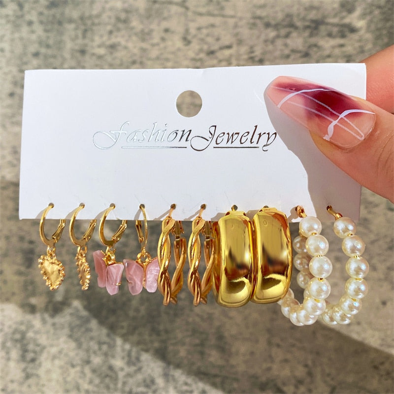 17KM Vintage Geometric Gold Plated Metal Earrings Set