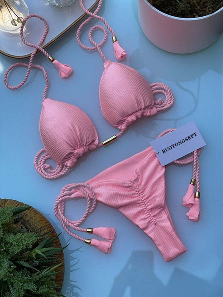 RUOTONGSEPT Triangle Bandage Swimwear Thong Bikini Set