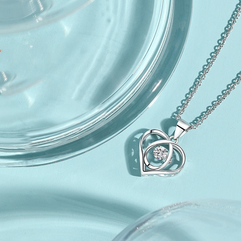 Shiny Bling Zircon Double Layer Heart Clavicle Chain  Necklace