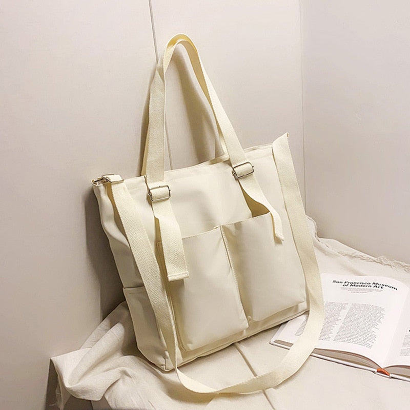 Simple Zipper Nylon Waterproof Large Capacity Tote Bag