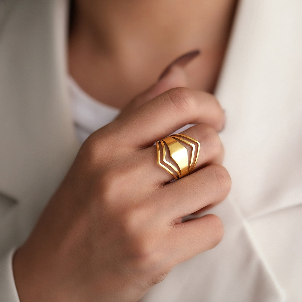 Stainless Steel Ring Geometric Rhombus Antique Ring