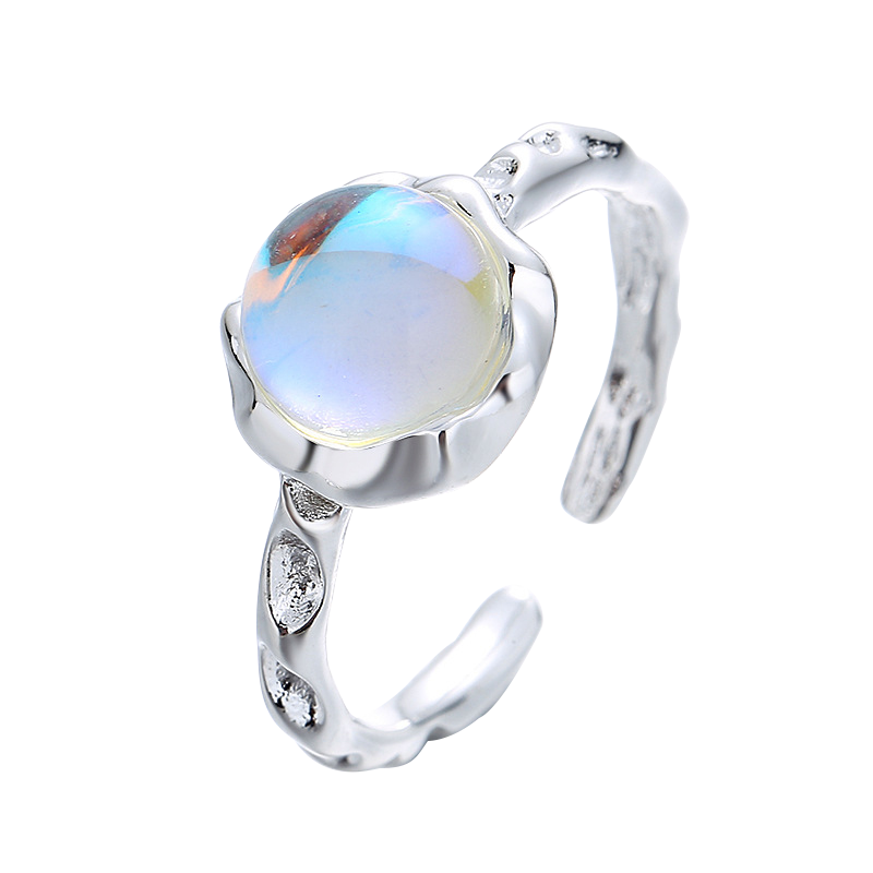 Creative Blue Opal Broken Heart Rings for Women