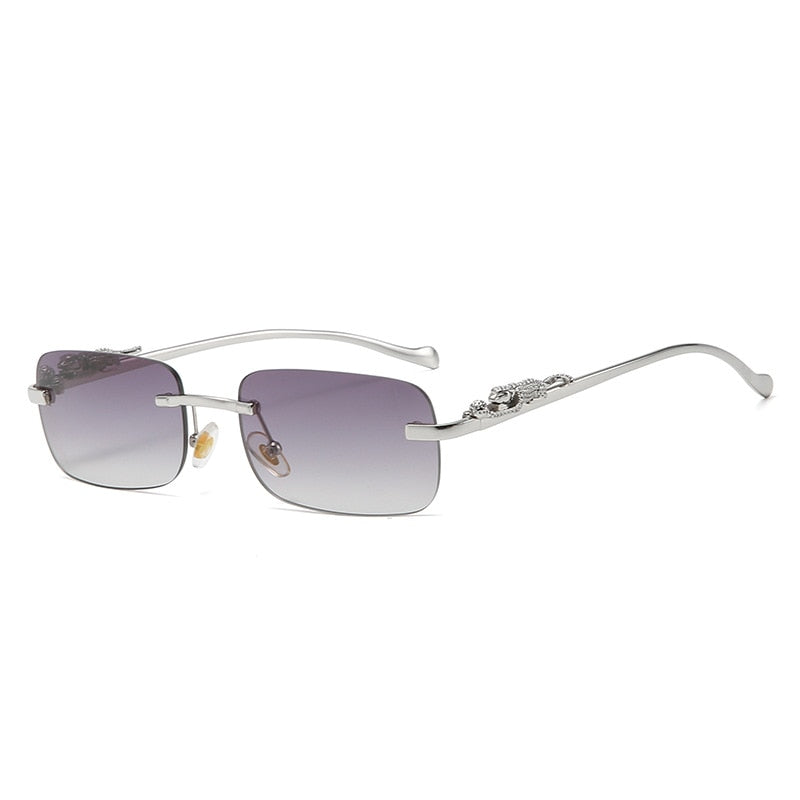 New Rimless Rectangle Vintage Metal Leopard Head Sunglasses